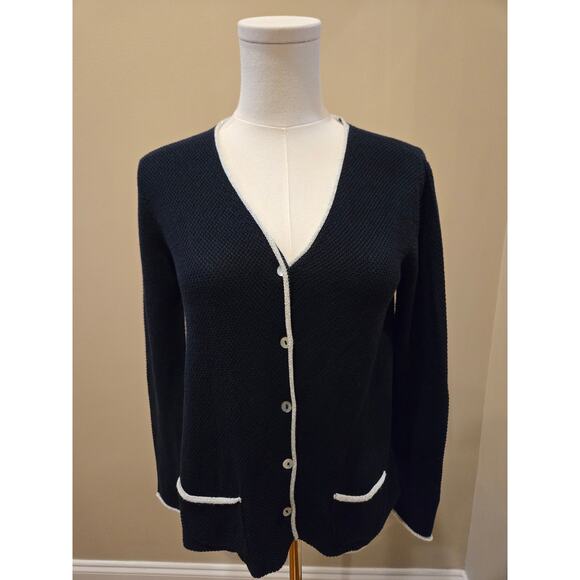 Hubert Gasser Italy Navy Blue Silver Metallic Trim Button Cardigan Cotton Small - Picture 3 of 9